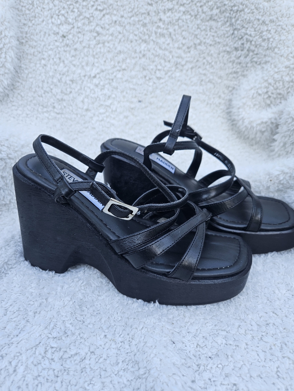 Y2K Vintage Steve Madden Black Strappy Platform Sandals - Picture 3 of 7